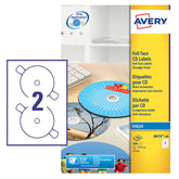 Avery Inkjet Full Face CD/DVD Label 117mm Diameter 2 Per A4 Sheet Matt White (Pack 200 Labels) J8676-100